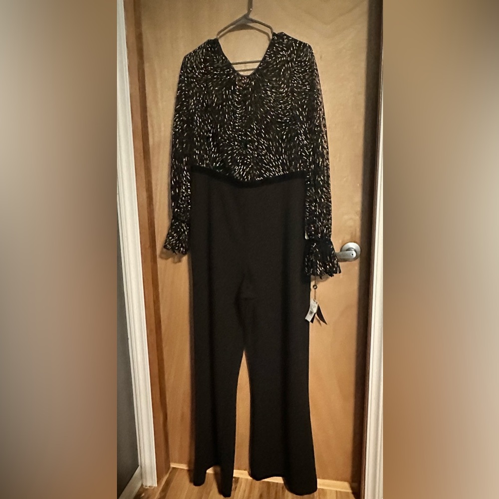 Adrianna Papell Black and White Patterned Jumpsuit